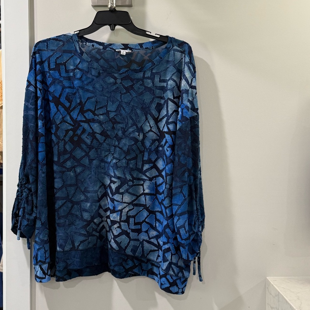 Westbound Blue and Black Abstract Blouse